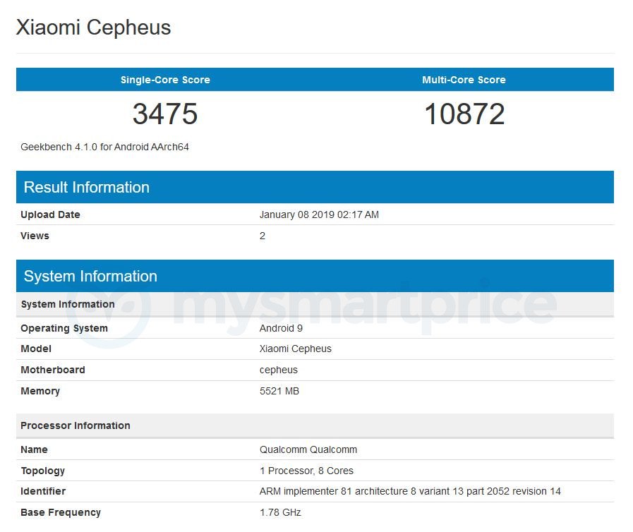 Xiaomi ‘cepheus’ Flagship Phone Displays On Geekbench With Snapdragon 855 Soc And 48mp Image Sensor