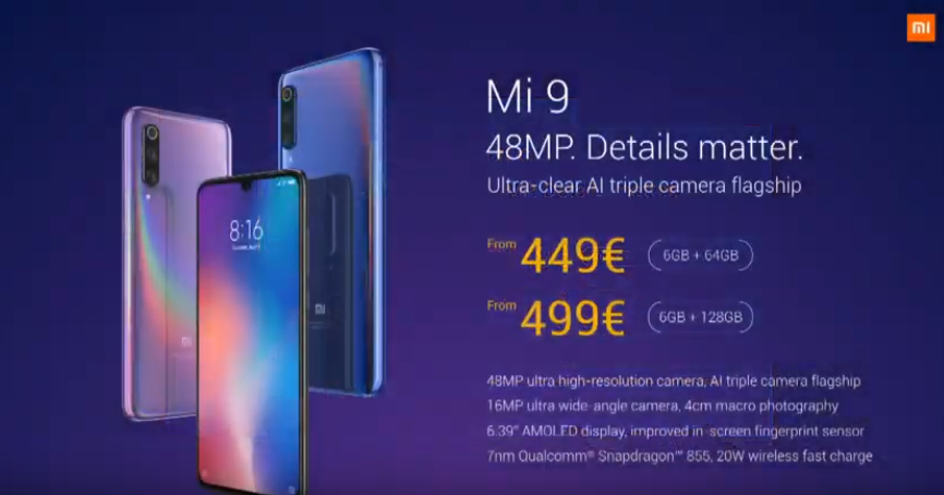 Xiaomi Mi 9 Starts At €449 On Global Launch, Italy Included