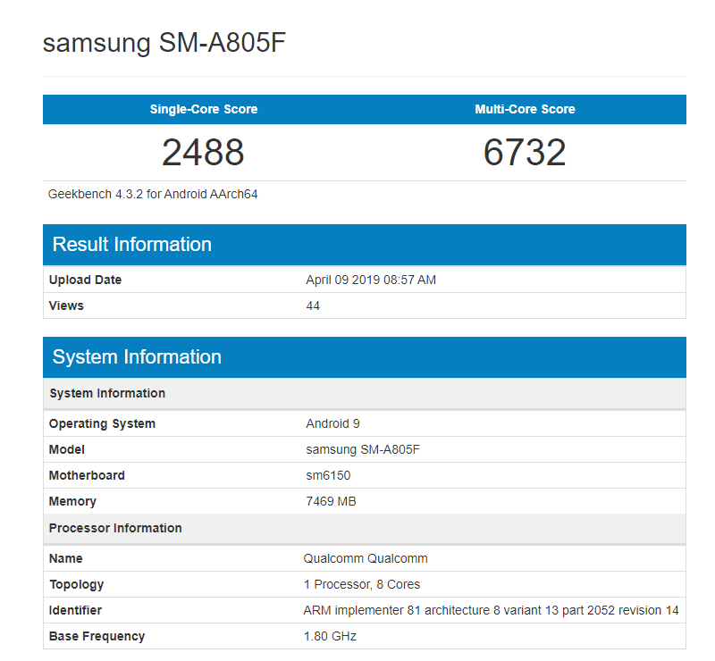 Samsung Galaxy A80 powered by Snapdragon 675 lands on Geekbench